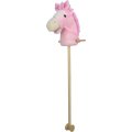 Ružový Hobby Horse 95 cm, so zvukom koňa. S kolieskami, odnímateľná drevená tyč