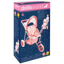                             Dolls World Luxusní tříkolový skládací kočárek pro panenky 56 cm                        