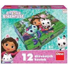                             Dino - Drevené kocky Gábin kúzelný domček - Gábi 12 kociek                        