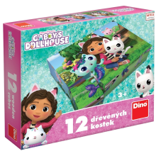                             Dino - Drevené kocky Gábin kúzelný domček - Gábi 12 kociek                        