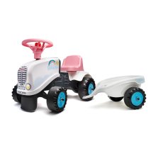                             FALK Odstrkovadlo traktor Rainbow bielo/ružový s volantom a valníkom                        