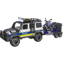                             CITY SERVICE CAR - 1:14 - Policajné auto s prívesom a motorkou (so zvukom a svetlami)                        