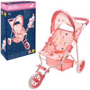 Dolls World Luxusní tříkolový skládací kočárek pro panenky 56 cm