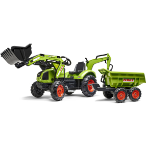 FALK Šlapací traktor 2070W Claas s přední a zadní lžící a přívěsem