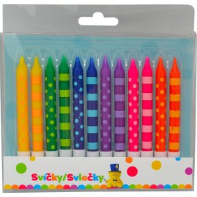 Narodeninová sviečka 8 cm Bodky a pruhy 12ks