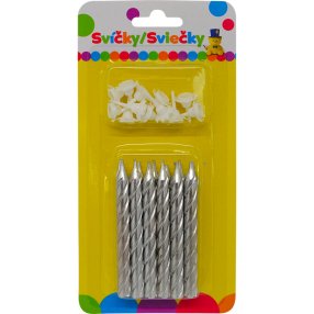 Narodeninová JUMBO sviečka metalická strieborná s trblietkami 12ks