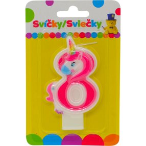 Narodeninová sviečka s JEDNOROŽCOM a číslom 8.