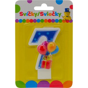 Narodeninová sviečka s balónikmi a číslom 7.