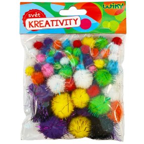 Pom pom glitter mix veľkostí, 80ks