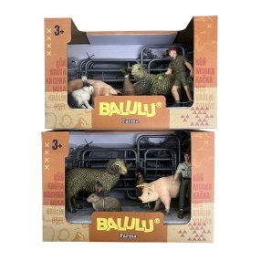 BALULU - Herný set Prasiatko a ovce s farmárom a ohradou, 2 druhy