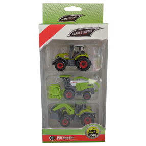 FARM SERVICE - Set zemědělských strojů: traktor, kombajn, traktor s čelním nakladačem 1:64