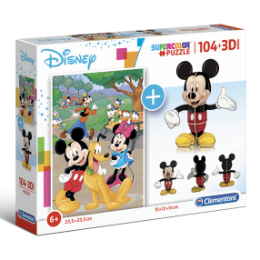 Clementoni - Puzzle Supercolor 104 + 3D model Mickey Mous