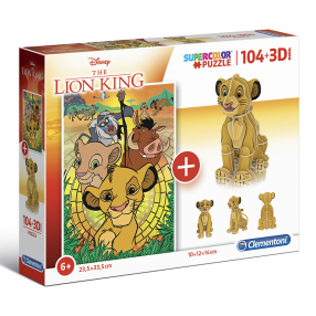 Clementoni - Puzzle Supercolor 104 + 3D model Lion King