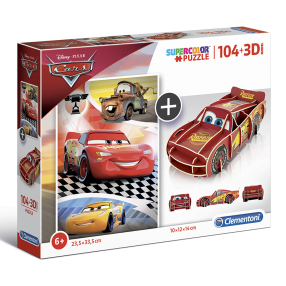 Clementoni - Puzzle Supercolor 104+3D model Disney Pixar CARS