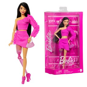 Barbie deluxe modelka - šaty s ružou