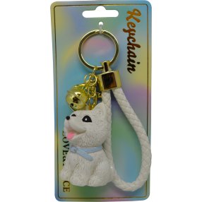 Keychain Prívesok na kľúče - Sediaci biely pes