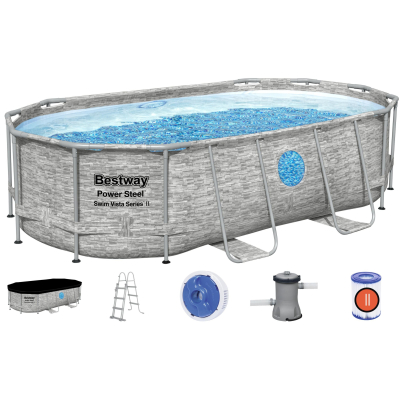 BESTWAY 56714 - Bazén s konstrukcí Rattan Swim Vista 427 x 250 x 100cm + kartušová filtrace