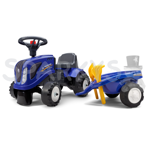 FALK Odrážadlo 280C Baby New Holland T7 s přívěsem a lopatkou s hrabičkami                    