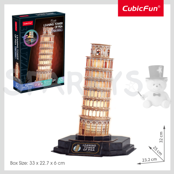 CubicFun - Puzzle 3D s LED Noční edice: Šikmá věž v Pise 42 dílků                    