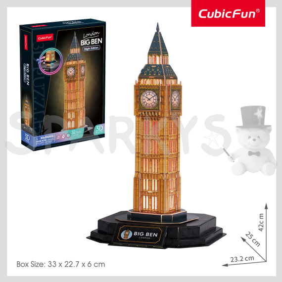 CubicFun - Puzzle 3D s LED Noční edice: Big Ben 32 dílků                    