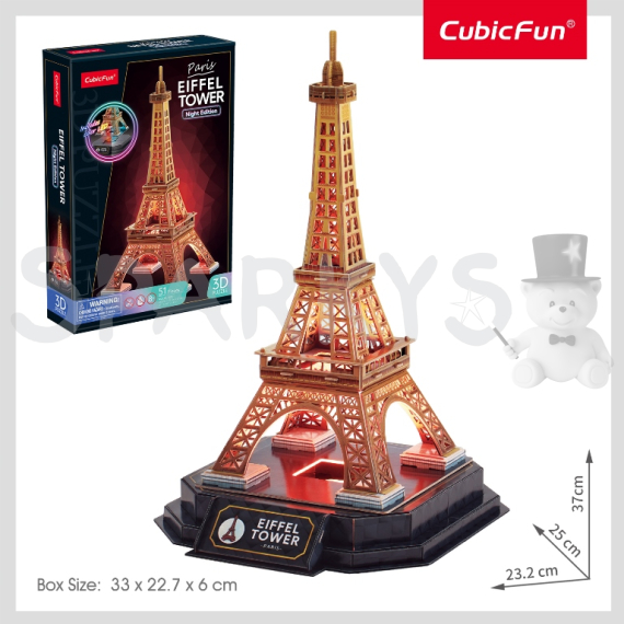 CubicFun - Puzzle 3D s LED Noční edice: Eiffelova věž 51 dílků                    