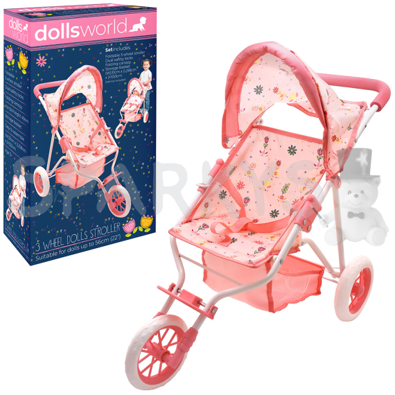 Dolls World Luxusní tříkolový skládací kočárek pro panenky 56 cm                    