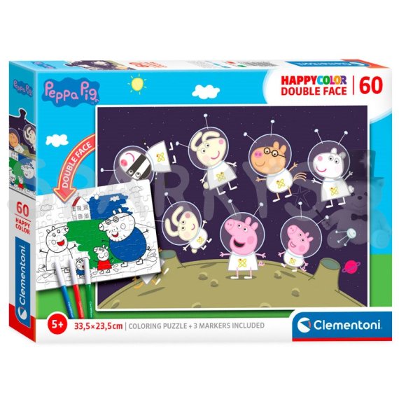 Clementoni - Puzzle 60 Double Face Prasiatko Peppa                    
