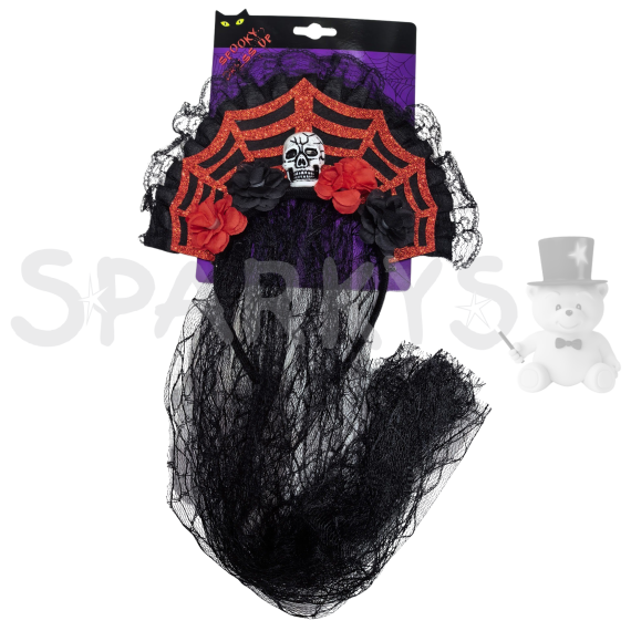 Halloween závoj lebka a ruže                    