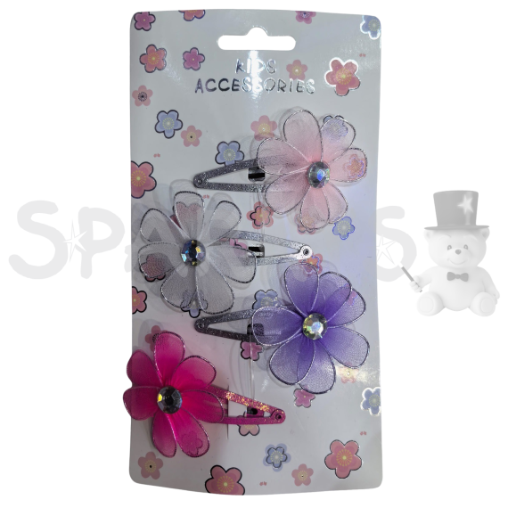 PINK Sada sponiek tylové kvety mix farieb, 4 ks                    
