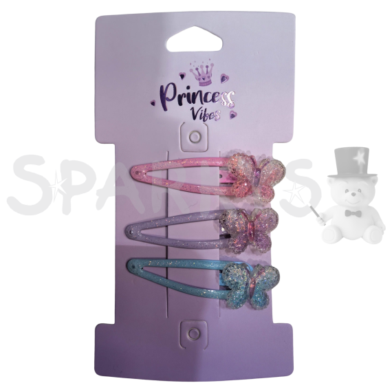 PINK Sada trblietavých sponiek motýľ, 3 ks                    