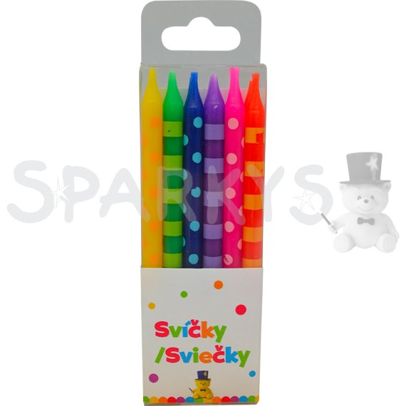 Narodeninová sviečka 6 cm Bodky a pruhy 12ks                    