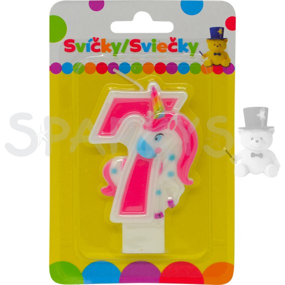 Narodeninová sviečka s JEDNOROŽCOM a číslom 7.                    