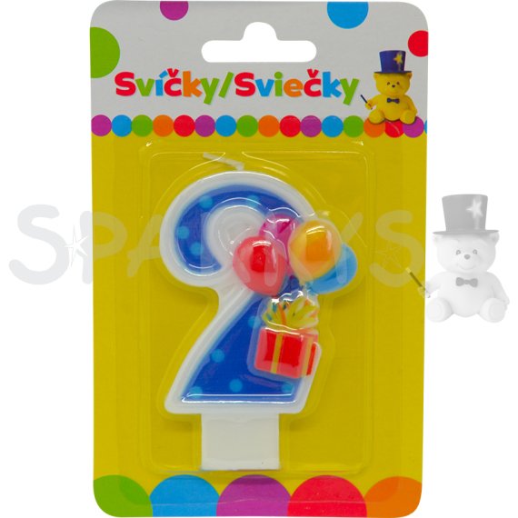 Narodeninová sviečka s balónikmi a číslom 2.                    