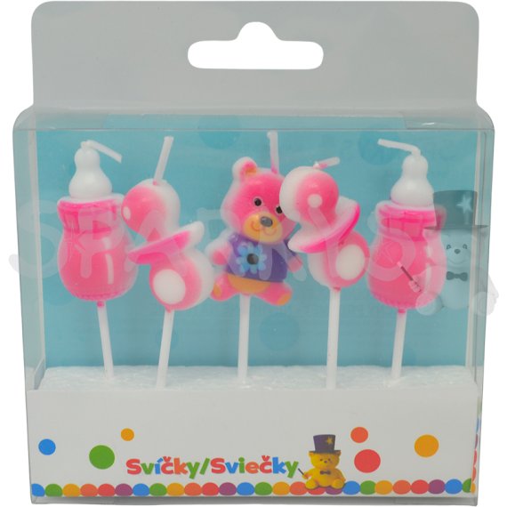 Narodeninová sviečka Baby Girls a držiakom 5ks                    
