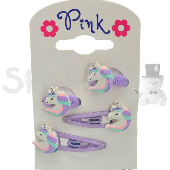 PINK - Sada sponky a gumičky do vlasov JEDNOROŽEC                    