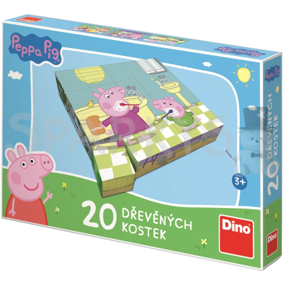 Dino - Drevené kocky Prasiatko Peppa: VESELÝ DEŇ 20 kociek                    
