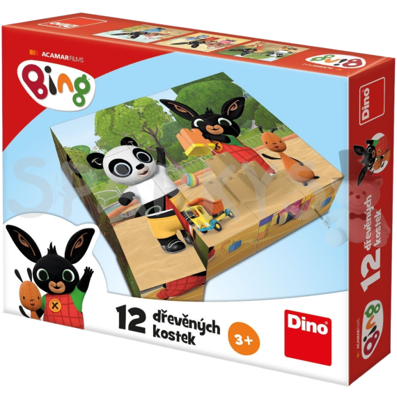 Dino - Drevené licenčné kocky Bing 12 kociek                    