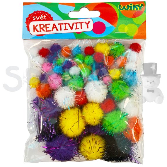 Pom pom glitter mix veľkostí, 80ks                    