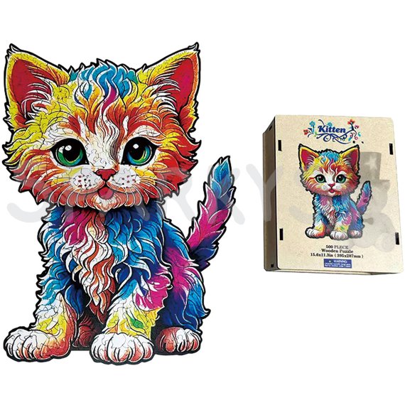 Drevené puzzle - Farebná mačka                    