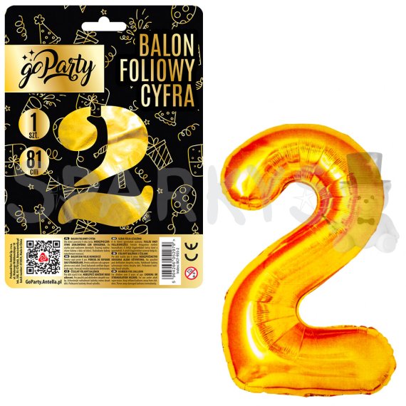 Fóliový balónik Číslo 2 - zlatý 81 cm                    