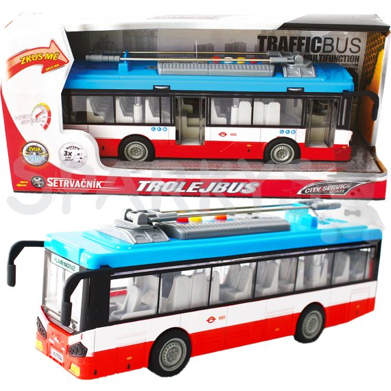 Mestský trolejbus na zotrvačník s osvetlením a zvukom - červený                    