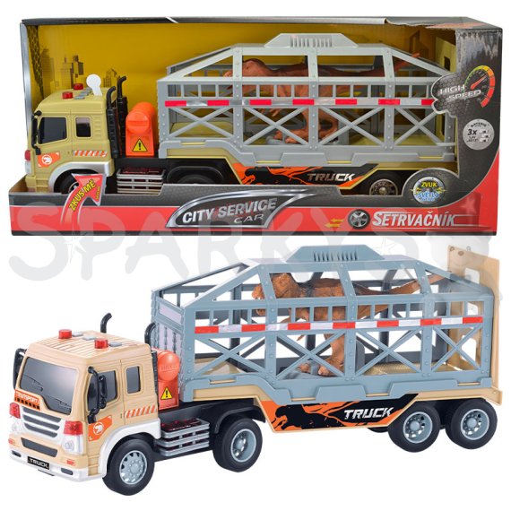 CITY SERVICE CAR - 1:16 Ťahač s návesom s klietkou a dinosaurom                    