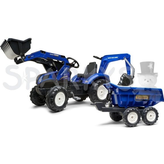 FALK Šliapací traktor 3090W New Holland T8 s nakladačom, rýpadlom a maxi prívesom                    