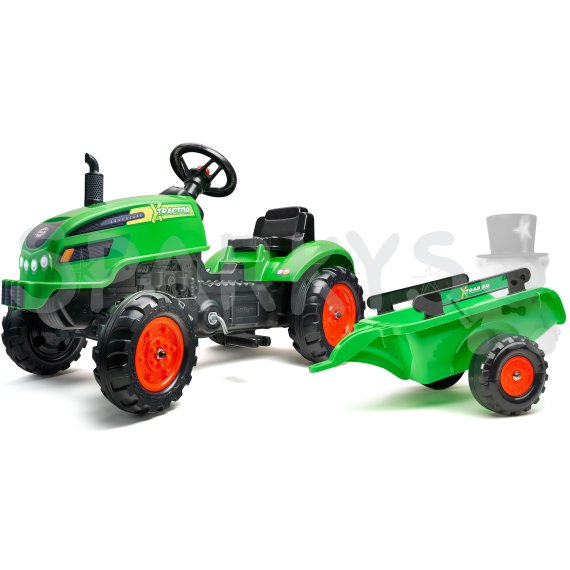 FALK Šliapací traktor 2048AB X-Tractor s prívesom a otváracou kapotou - zelený                    