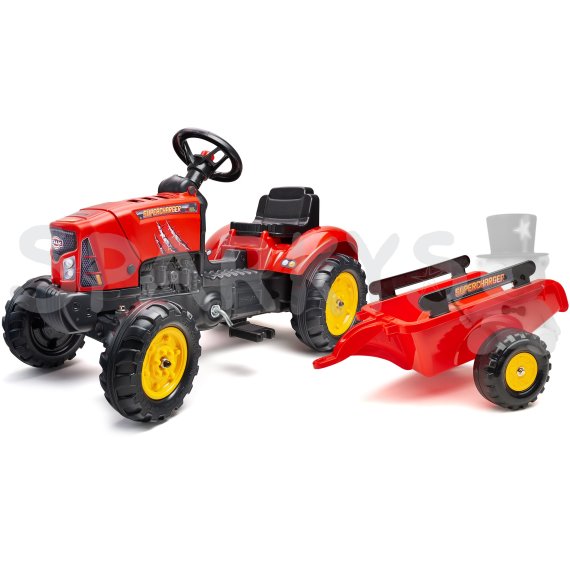 FALK Šliapací traktor 2030AB SuperCharger s prívesom a otváracou kapotou                    