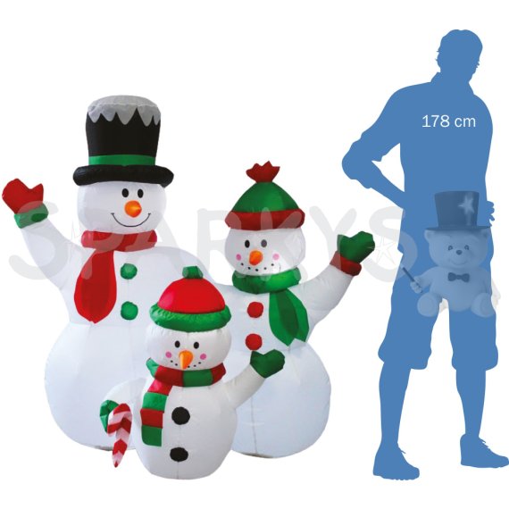Nafukovacia svietiaca rodina snehuliakov 153 cm                    