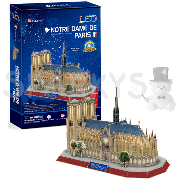 CubicFun - Puzzle 3D Notre Dame de Paris s LED svetlom - 144 dielikov                    