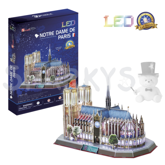 CubicFun - Puzzle 3D Notre Dame de Paris s LED světlem - 144 dílků                    