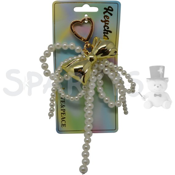 Keychain Prívesok na kľúče - Perly s mašľou a srdcom                    