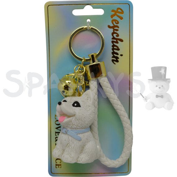 Keychain Prívesok na kľúče - Sediaci biely pes                    